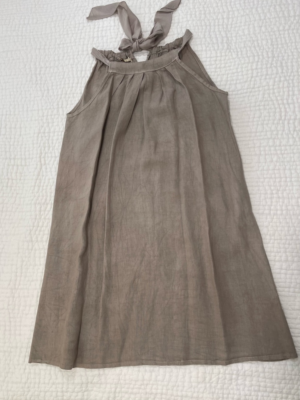 Sleeveless Tie-Neck Mini Dress in Taupe